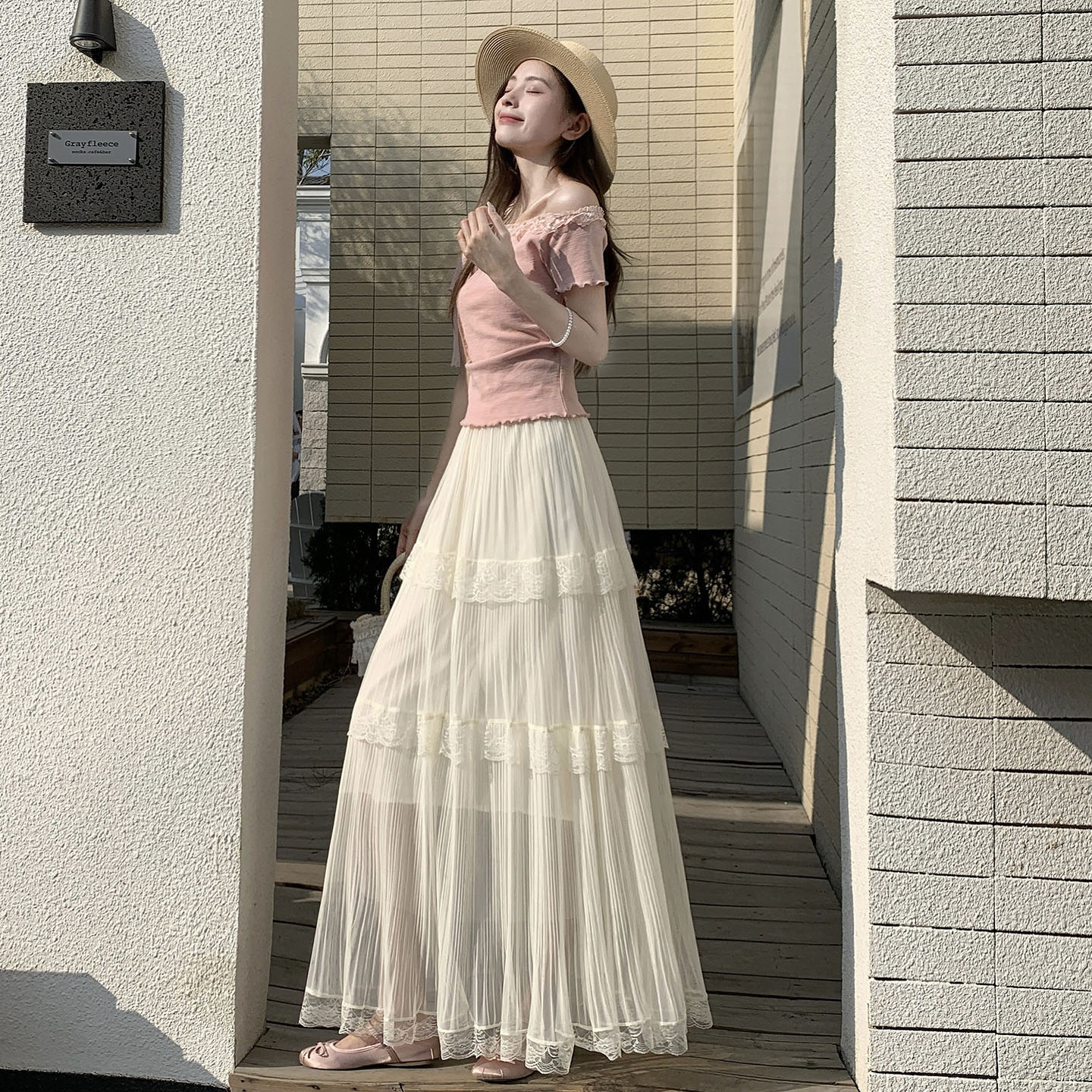溫柔風鏤空蕾絲花邊網紗半身裙女春季2026高腰A字褶皺層層蛋糕裙