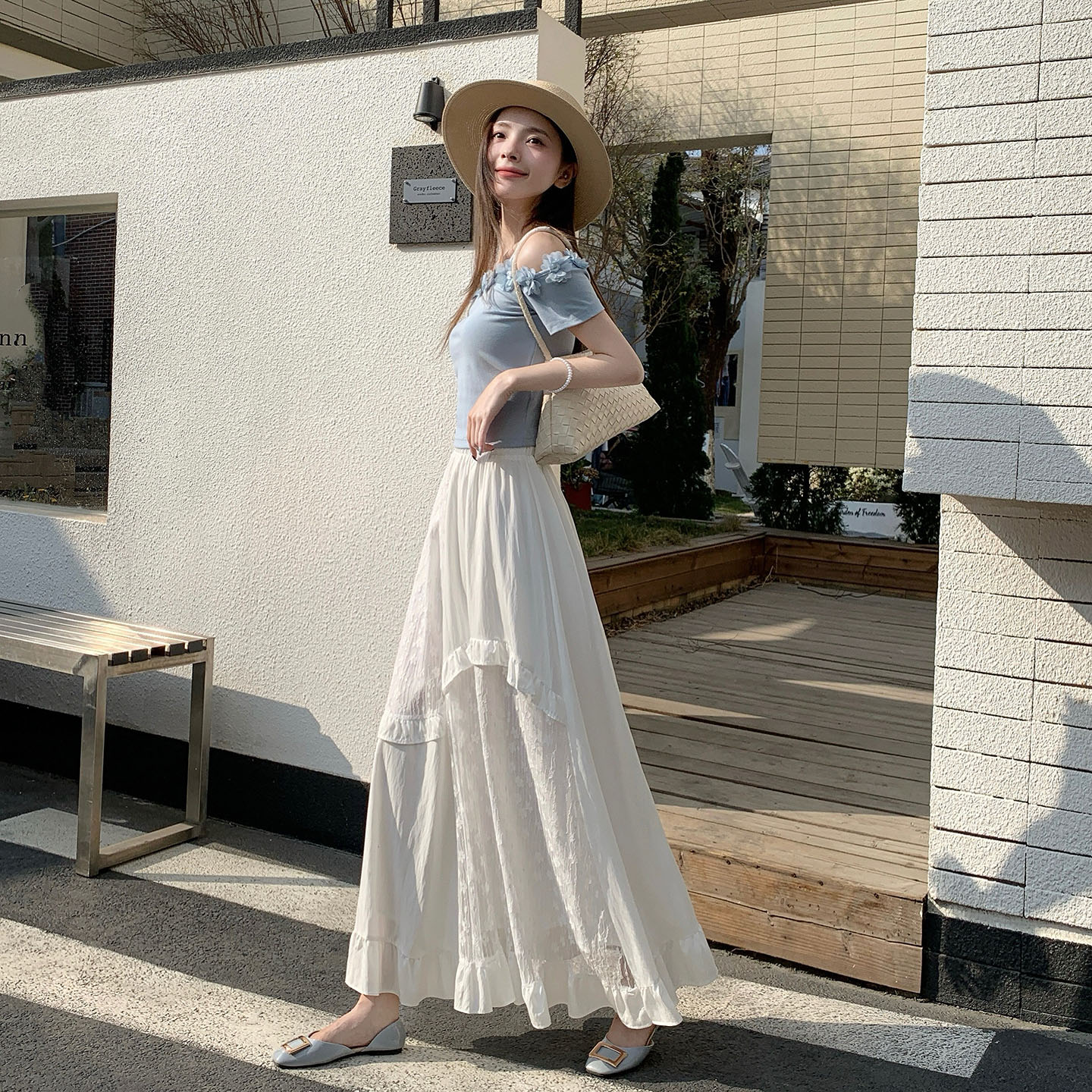 不規則蕾絲拼接木耳邊半身裙女2026松緊高腰顯瘦中長款A字大擺裙