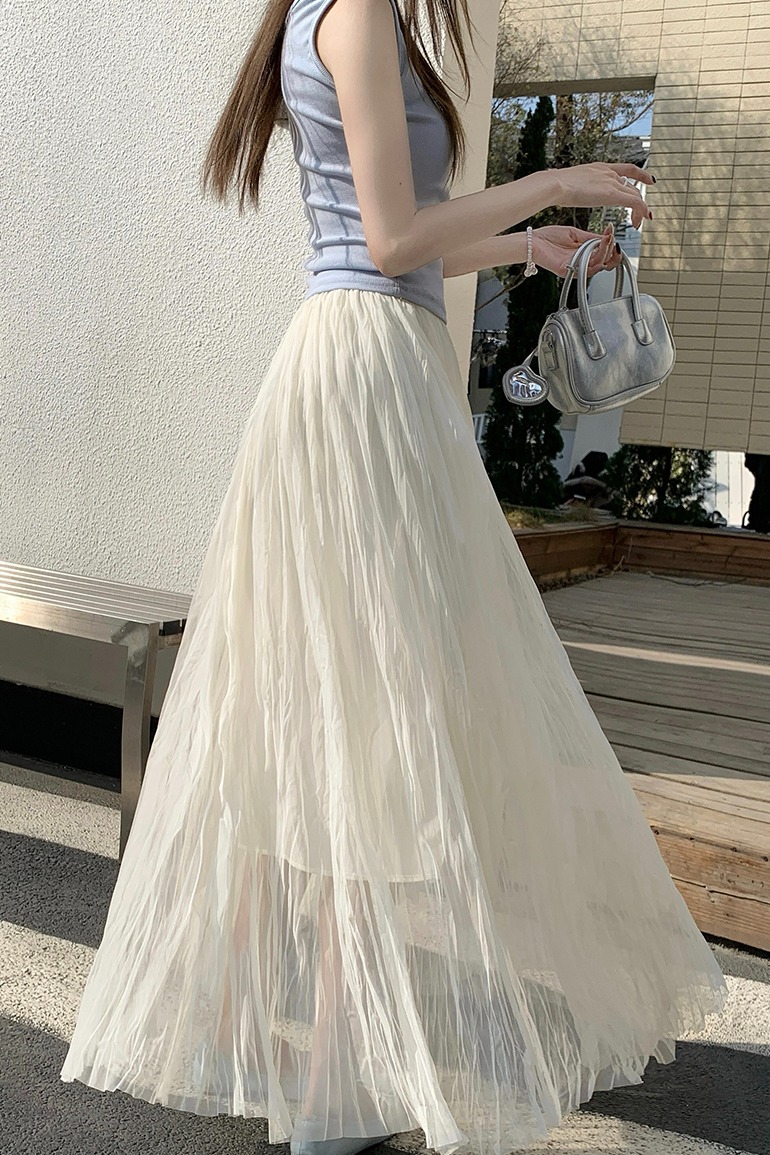 夏季蕾絲拼接網紗裙半身裙女2026新款百褶網紗裙超仙女裙子長