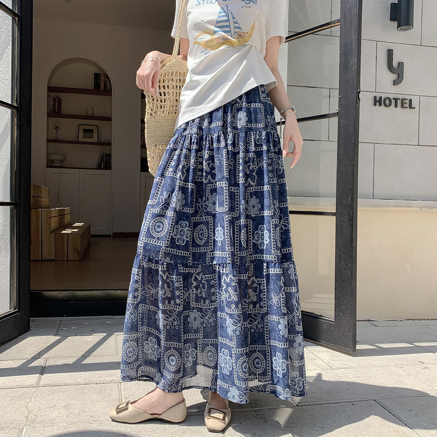 復古民族風雪紡碎花半身裙女2026新款夏季波西米亞A字沙灘長裙子