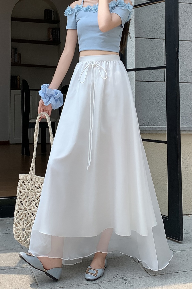 高品質歐根紗半身裙女2026高腰顯瘦休閑氣質A字傘裙大裙擺中長裙