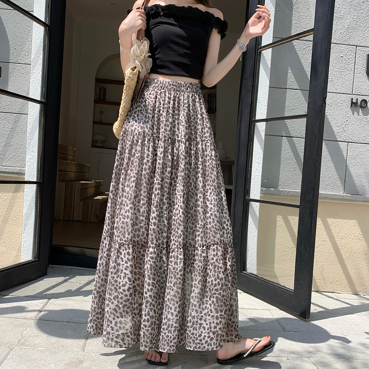 高級感復古豹紋印花半身裙女2026夏季新款法式大擺蛋糕裙長裙
