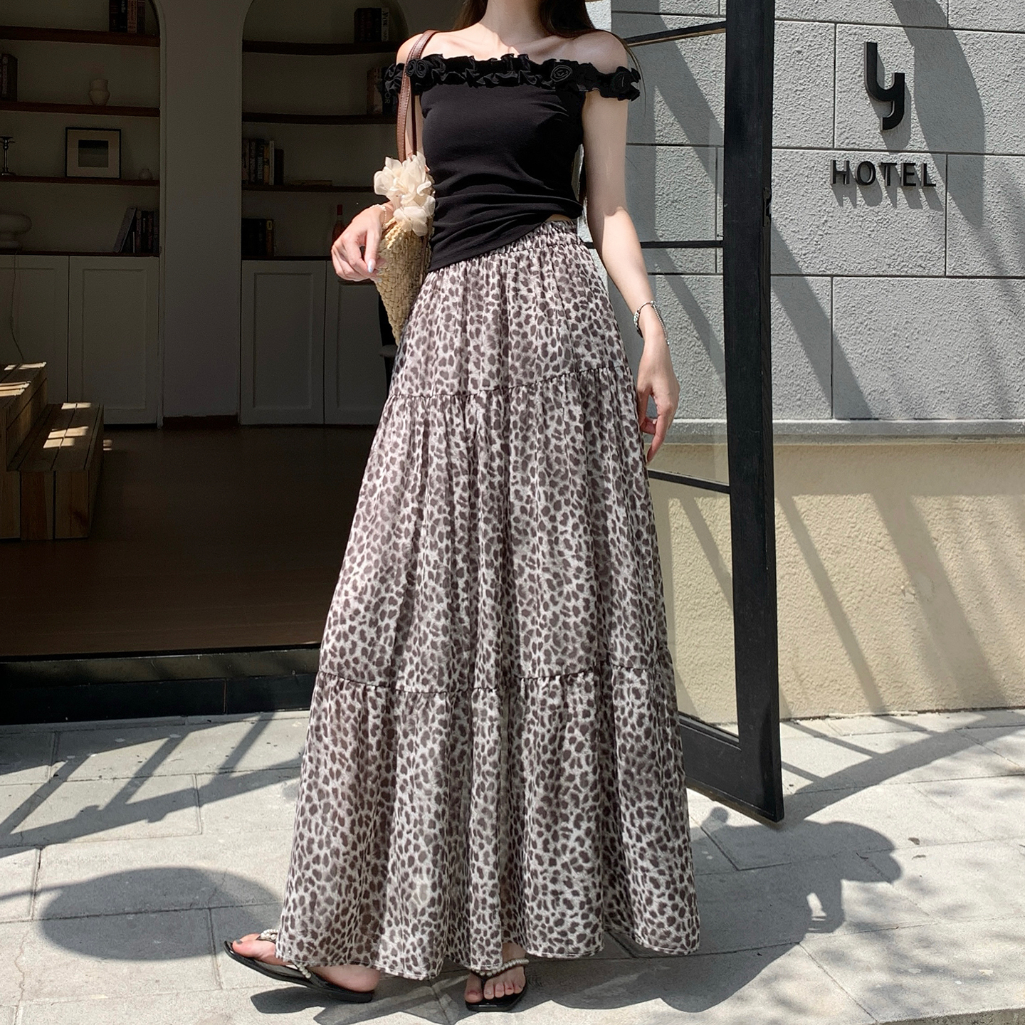 高級感復古豹紋印花半身裙女2026夏季新款法式大擺蛋糕裙長裙