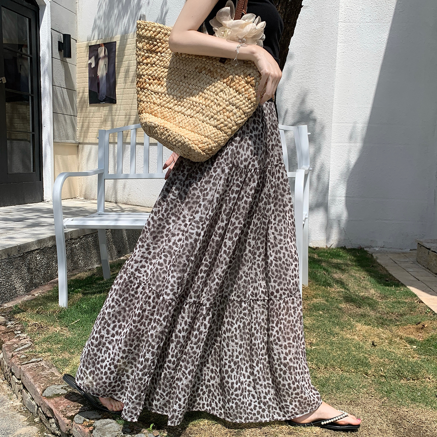 高級感復古豹紋印花半身裙女2026夏季新款法式大擺蛋糕裙長裙