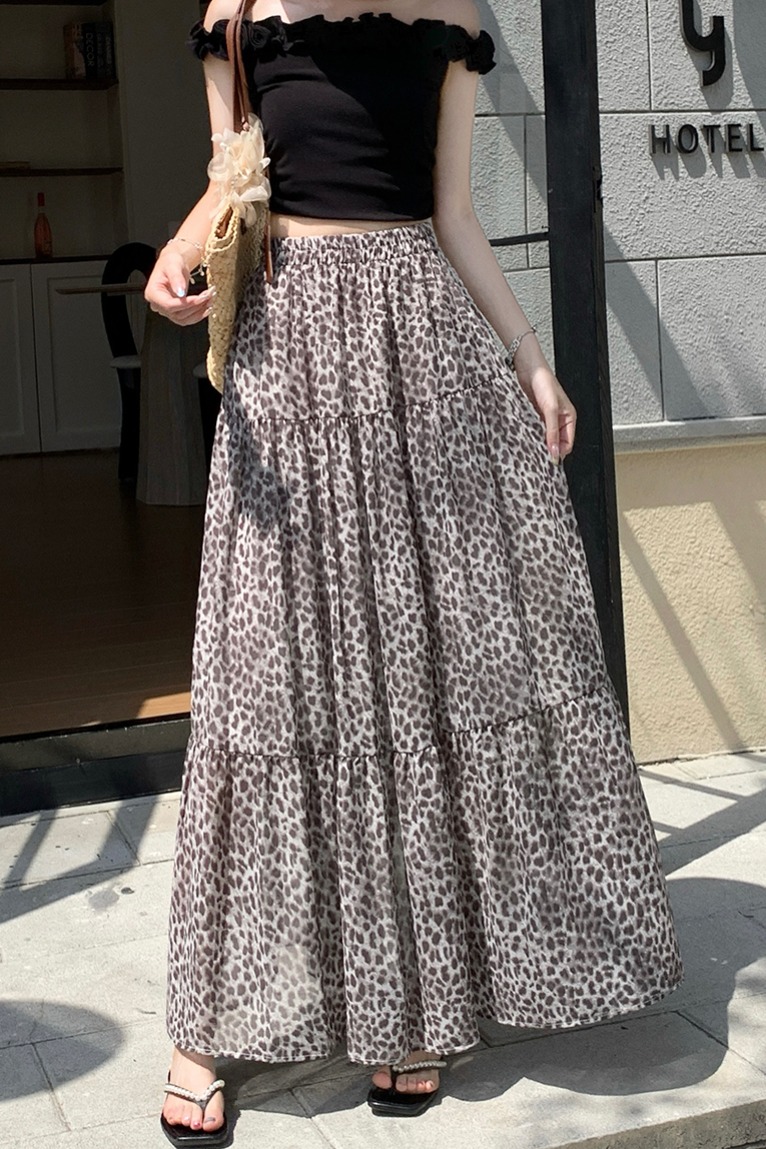高級感復古豹紋印花半身裙女2026夏季新款法式大擺蛋糕裙長裙