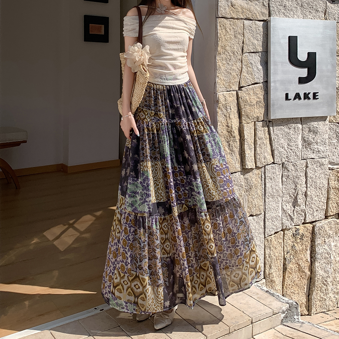 復古高腰碎花半身裙女2026新款夏季高級感遮肉顯瘦大裙擺a字長裙