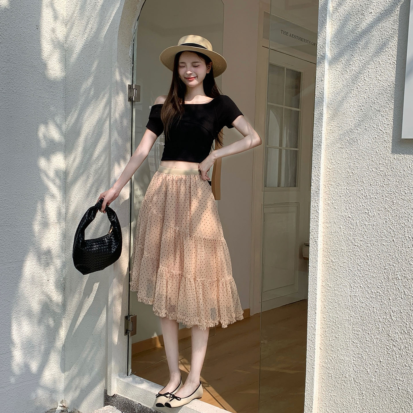 2026春夏季紗網波點半身裙女設計感蓬蓬蛋糕裙顯瘦甜美休閑五分裙