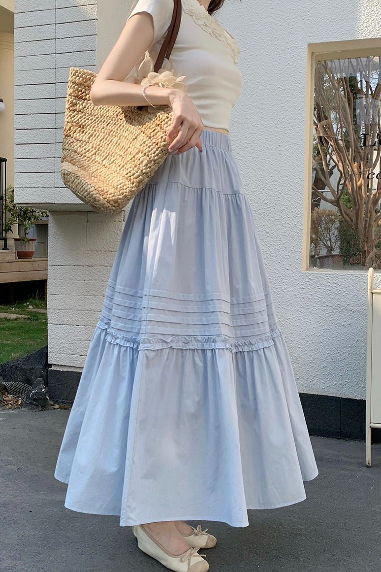 花邊壓褶a字木耳邊半身裙女2026夏季新款高級感氣質超仙蛋糕長裙