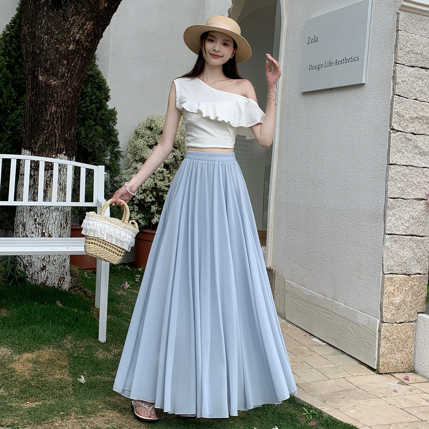 超仙雪紡半身裙高級感垂感女2026新款夏季高腰顯瘦大擺a字長裙