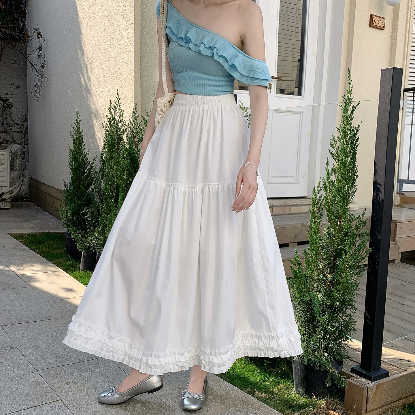 甜美減齡白色木耳花邊半身裙2026夏季新款高腰寬松垂感A字裙傘裙