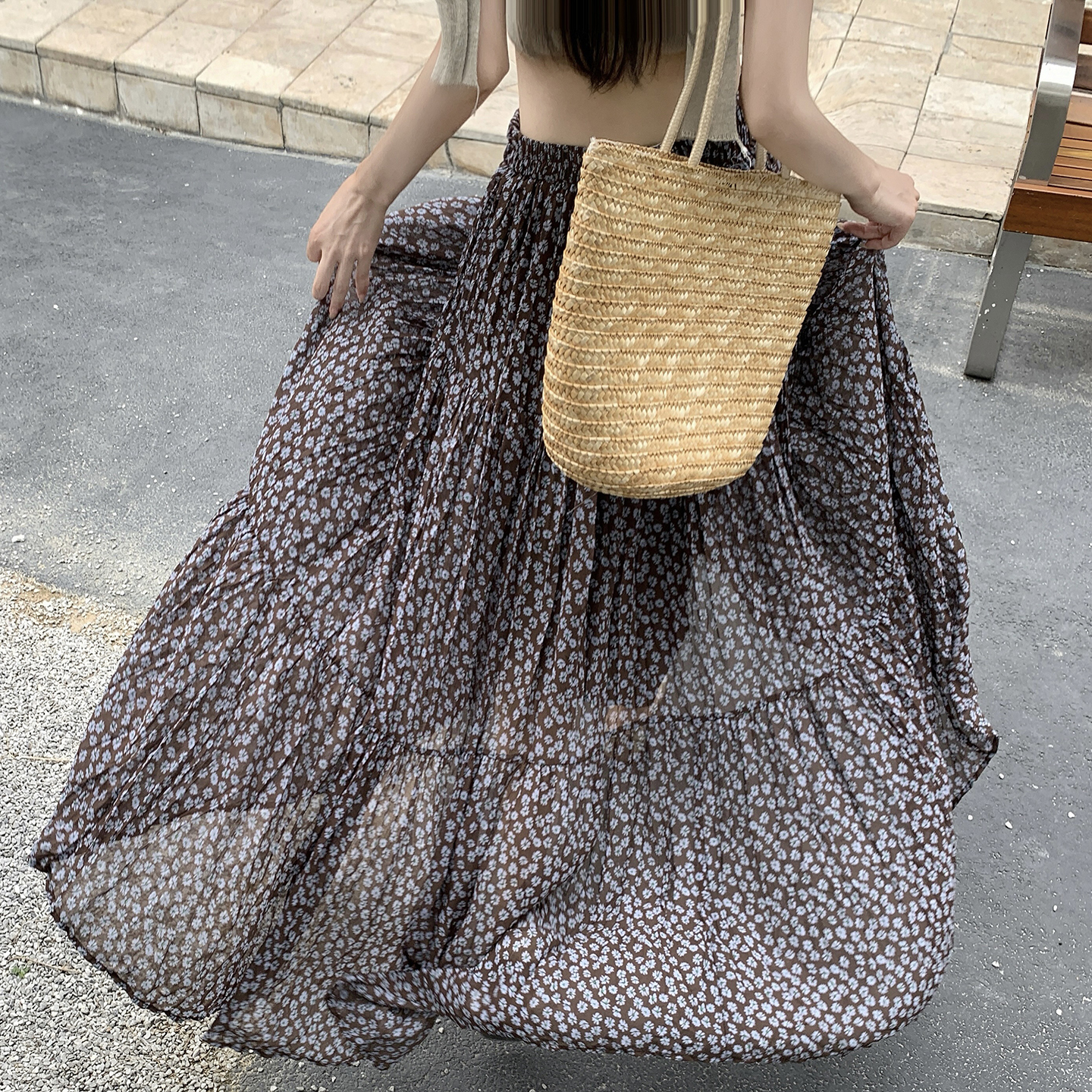 復古碎花百褶半身裙女2026夏季百搭松緊腰顯瘦a字裙垂感大擺長裙
