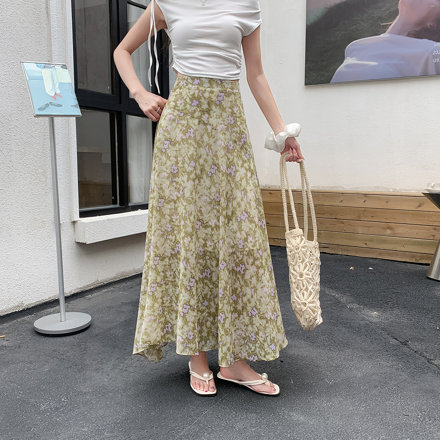 不規則印花半身裙女2026夏季新款松緊高腰夏天薄款A字傘裙中長裙