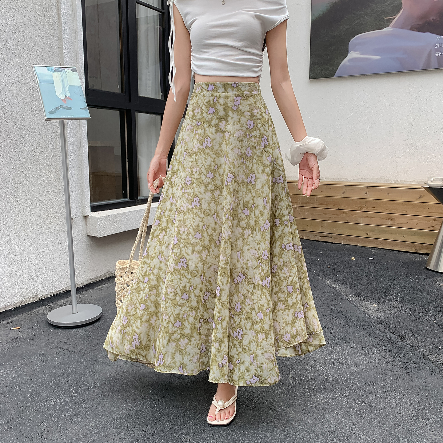 不規則印花半身裙女2026夏季新款松緊高腰夏天薄款A字傘裙中長裙