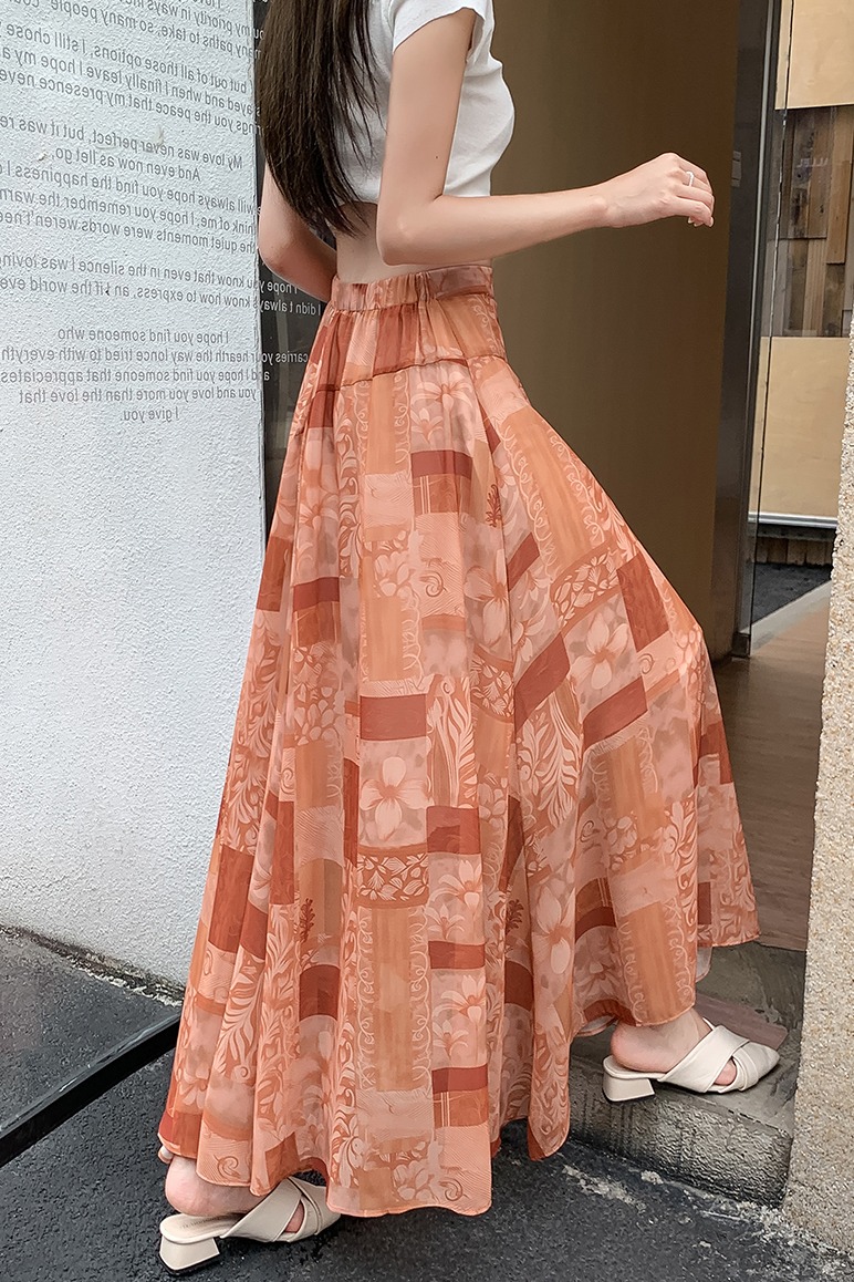 不規則印花半身裙女2026夏季新款松緊高腰夏天薄款A字傘裙中長裙