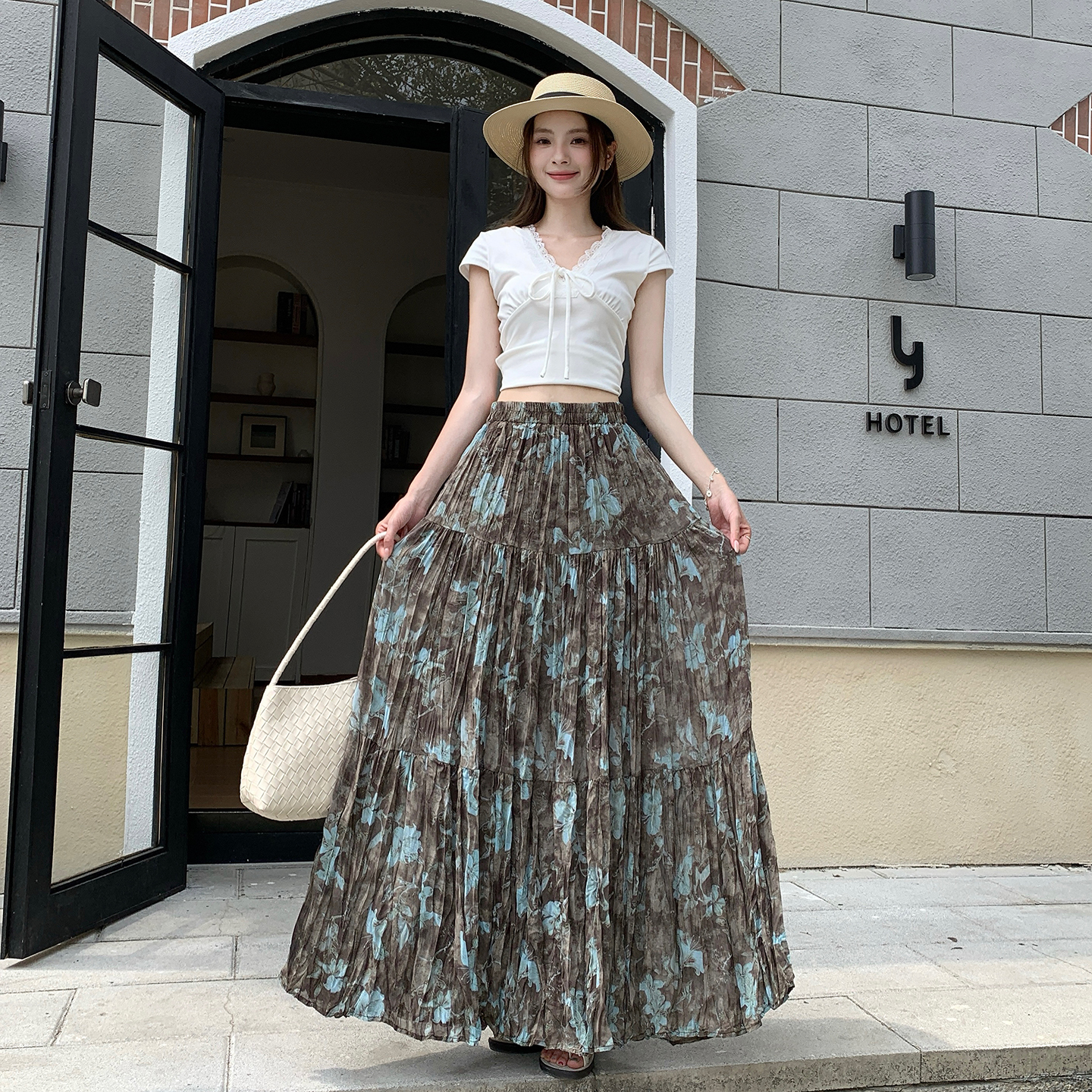 碎花半身裙女夏季2026新款法式復古氣質長款高腰a字裙大擺裙子
