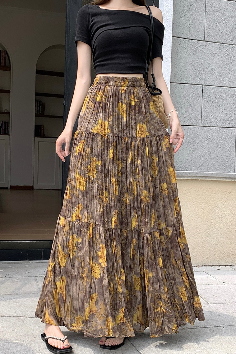 碎花半身裙女夏季2026新款法式復古氣質長款高腰a字裙大擺裙子