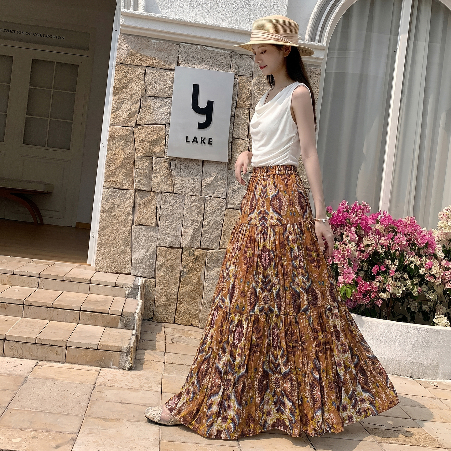 法式復古雪紡碎花半身裙女2026夏季波西米亞風顯瘦寬松超大擺長裙