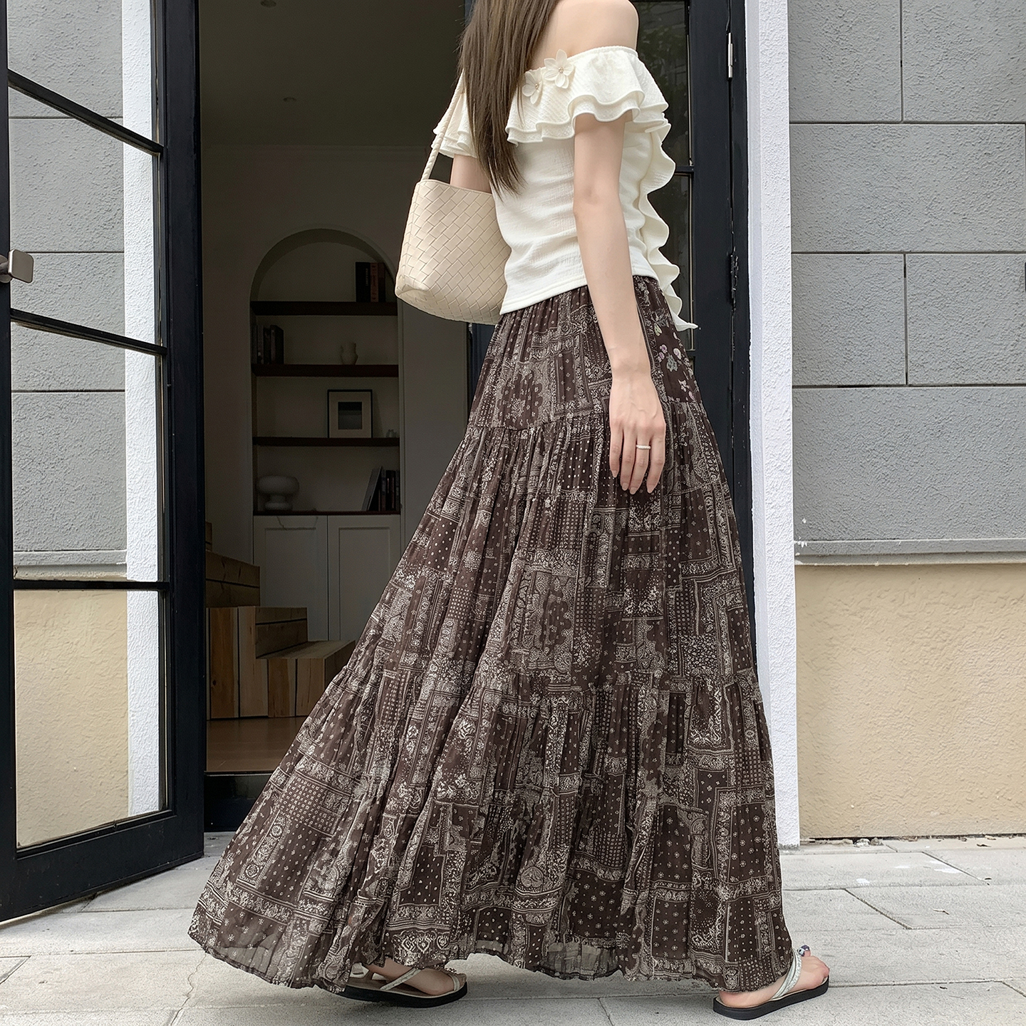 碎花半身裙女夏季2026薄復古格子百褶裙顯瘦遮胯垂感a字裙大擺裙