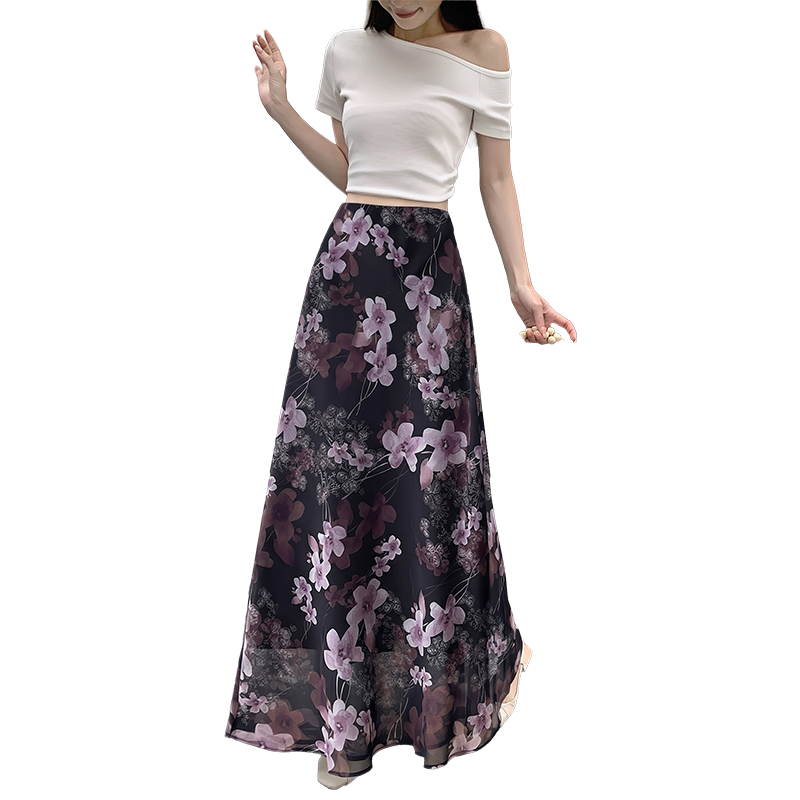 紫色碎花雪紡包臀半身裙女2026夏季高腰顯瘦垂感a字氣質魚尾長裙