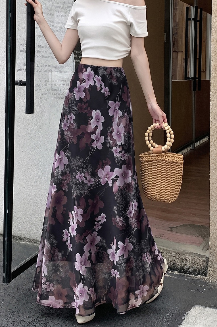 紫色碎花雪紡包臀半身裙女2026夏季高腰顯瘦垂感a字氣質魚尾長裙