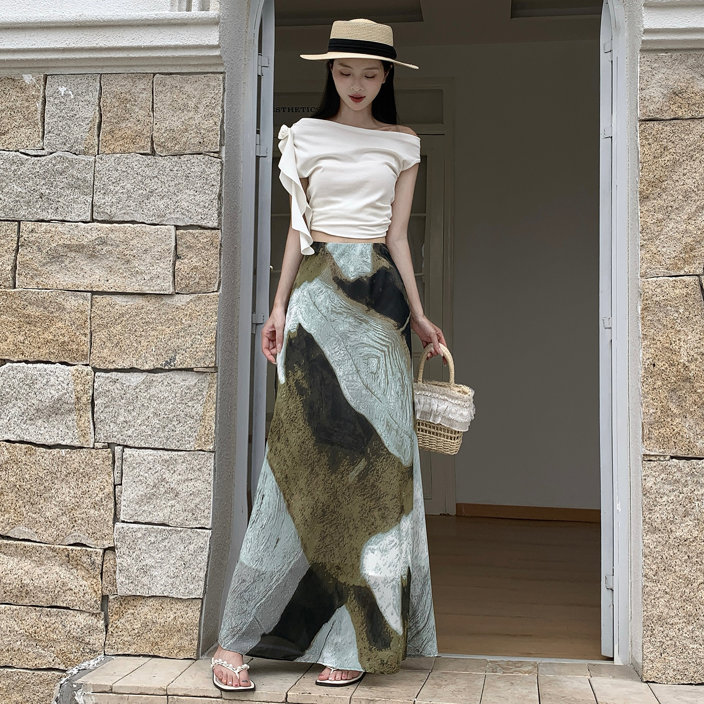 2026夏季新款洋氣減齡百搭設計感撞色不規則a字半身裙魚尾長裙