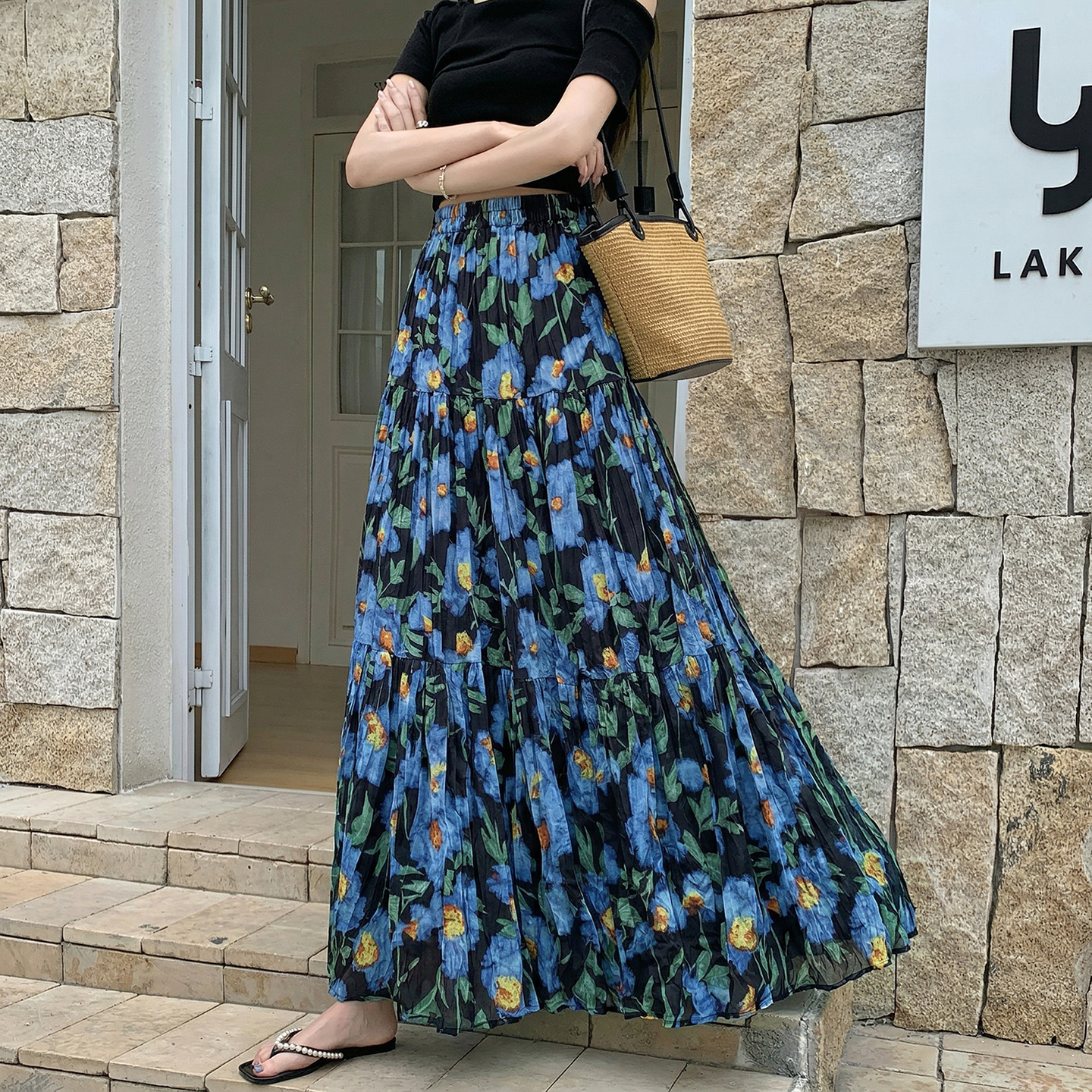 雪紡碎花蛋糕長裙半身裙女2026夏季新款高腰超仙大擺a字長裙子