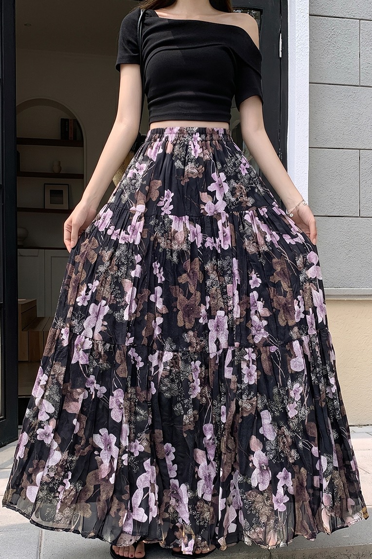 雪紡碎花蛋糕長裙半身裙女2026夏季新款高腰超仙大擺a字長裙子