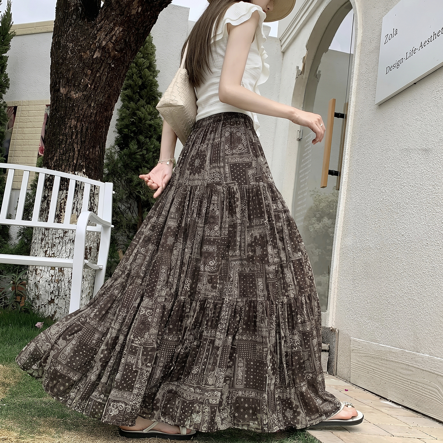 度假慵懶風復古碎花長裙女2026夏季高級感小眾韓系雪紡大擺半身裙