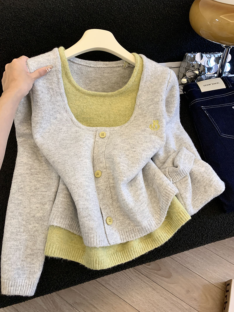 MY15676# 文艺新款撞色设计气质百搭显瘦针织毛衣甜美上衣女女裝貨源服...