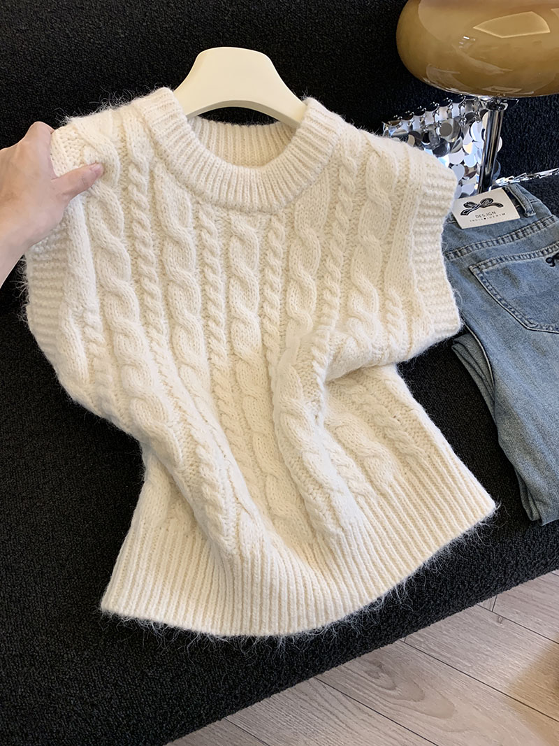 MY15296# 纯色麻花针织马甲新款韩系叠穿毛衣背心马外搭上衣女裝貨源服裝批發