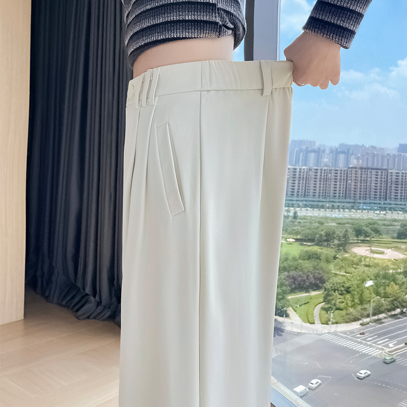 實拍春夏季新款 時尚百搭寬松顯瘦松緊腰直筒拖地休閑闊腿褲
