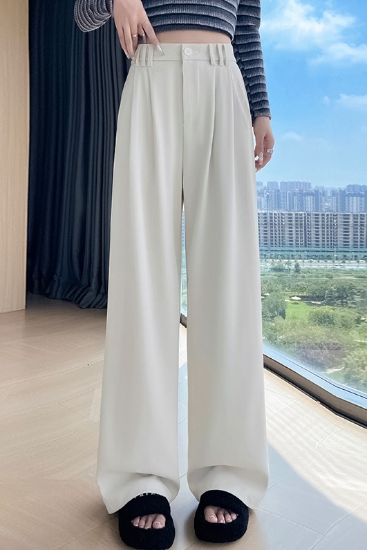 實拍春夏季新款 時尚百搭寬松顯瘦松緊腰直筒拖地休閑闊腿褲
