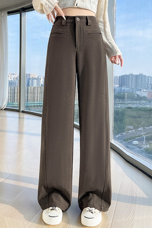 實拍秋季新款 時尚高腰修身顯瘦百搭直筒拖地休閑闊腿褲