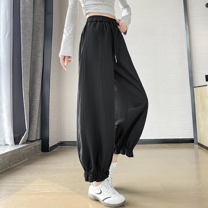 實拍2026春夏高腰百搭顯瘦九分花苞休閑褲女新款寬松垂感闊腿褲