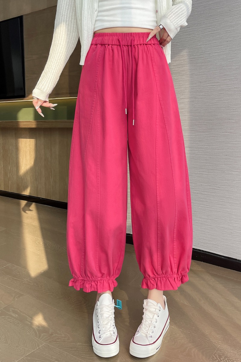 實拍2026春夏高腰百搭顯瘦九分花苞休閑褲女新款寬松垂感闊腿褲
