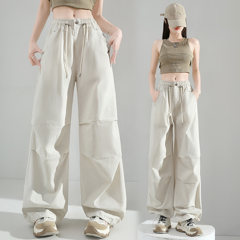 RY1320# 实拍2026夏季新款时尚高腰速干阔腿束脚两穿休闲运动工装裤