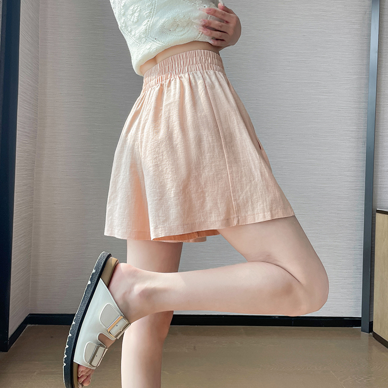 實拍2026夏季新款棉麻高腰寬松休閑顯瘦闊腿百搭短褲女 有內襯