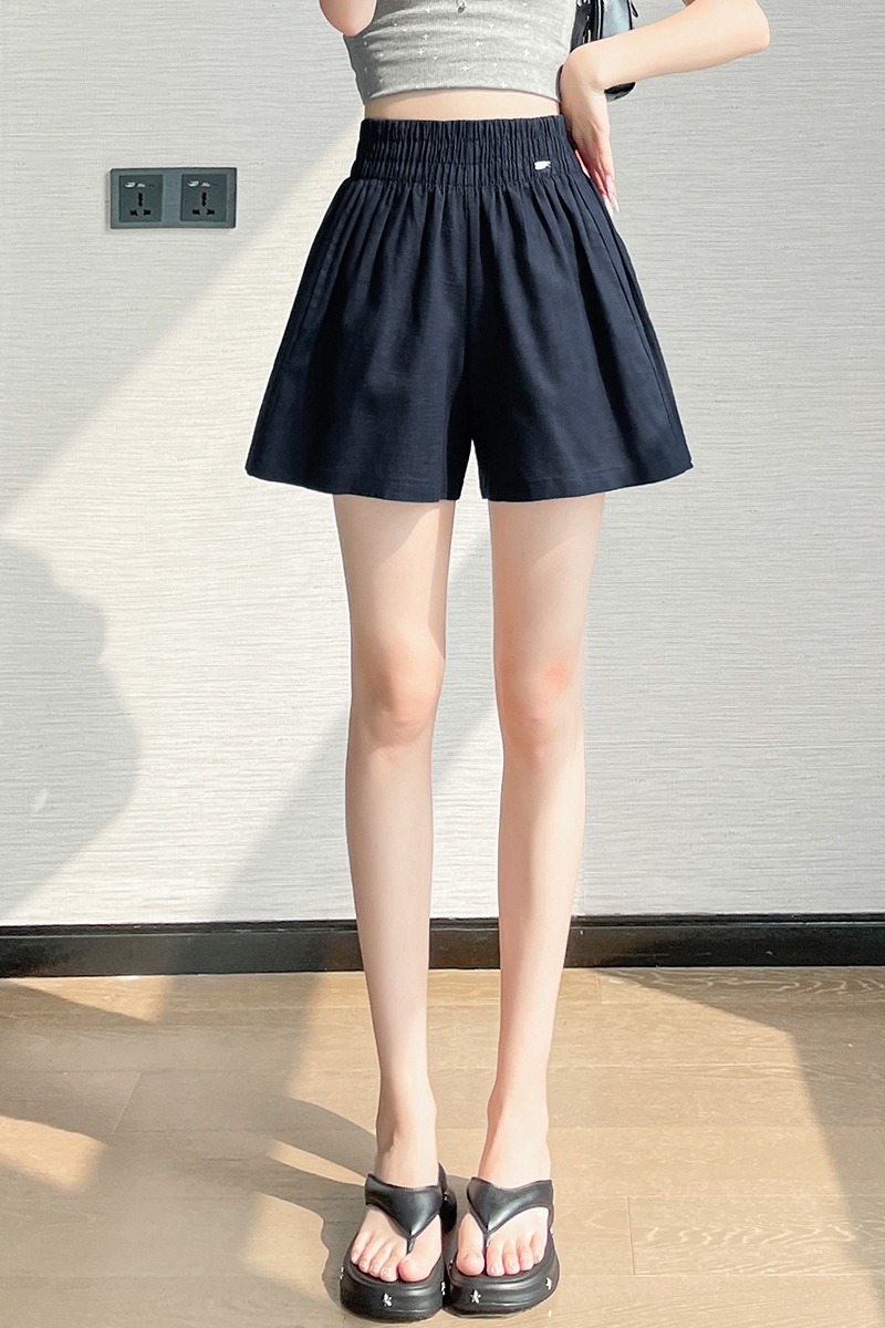 實拍2026夏季新款棉麻高腰寬松休閑顯瘦闊腿百搭短褲女 有內襯