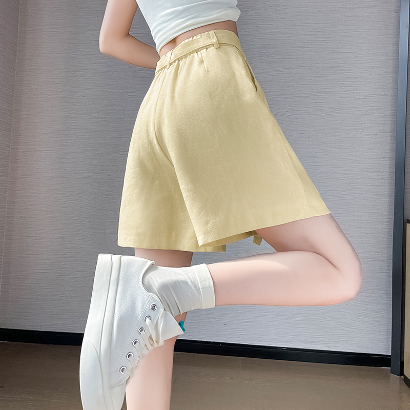 實拍2026夏季新款休閑五分褲A字闊腿高腰棉麻薄款短褲女 有內襯