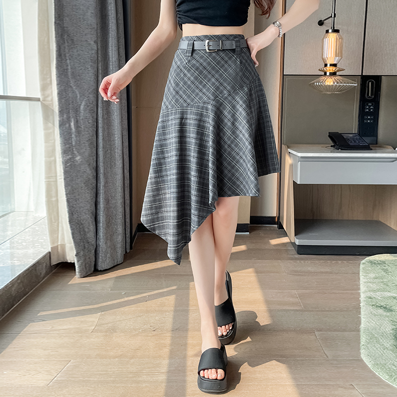 RY2049# 实拍不规则格子半身裙女2026新款夏季高腰显瘦时尚a字裙子...