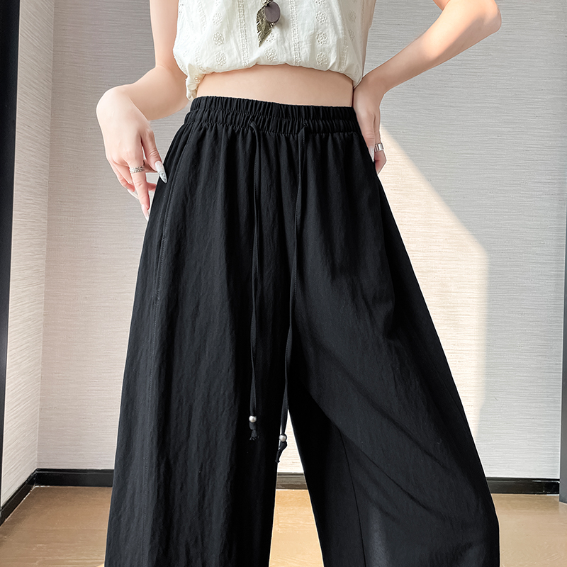 實拍2026夏季高腰顯瘦百搭寬松直筒休閑九分闊腿褲女 白色有內襯