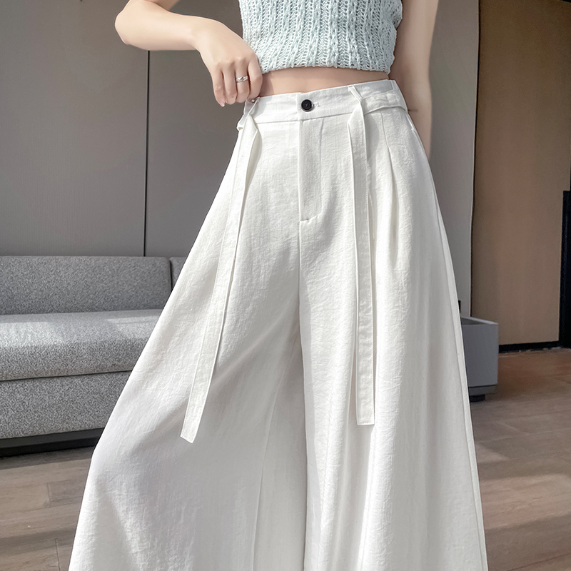 實拍2026闊腿褲裙女夏季新款薄款褲子高腰垂感休閑褲裙白色有內襯