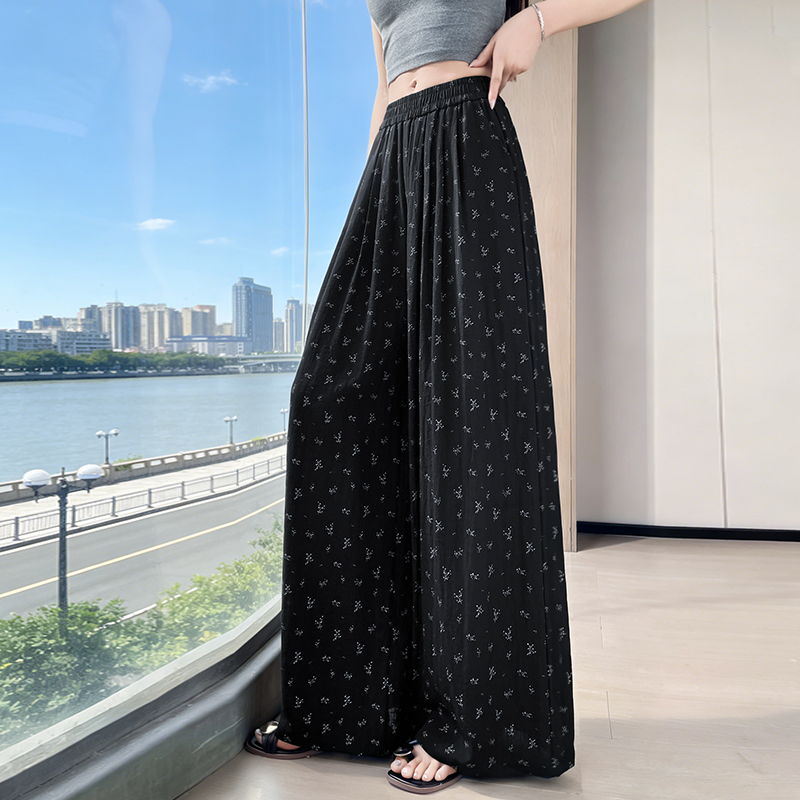 實拍2026夏季新款棉麻印花闊腿裙褲女高腰垂感休閑褲裙薄款褲子