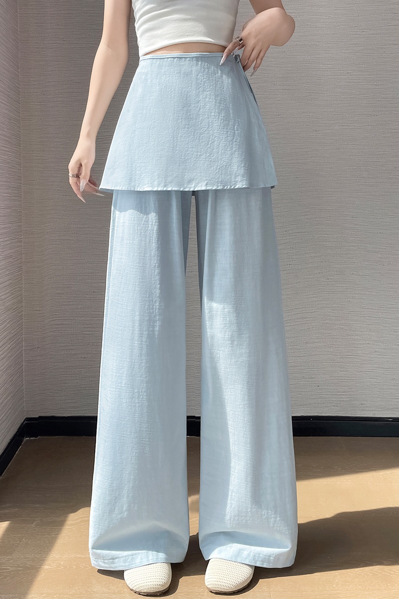實拍2026夏季新款亞麻真兩件屁簾闊腿褲女顯瘦百搭設計感直筒長褲