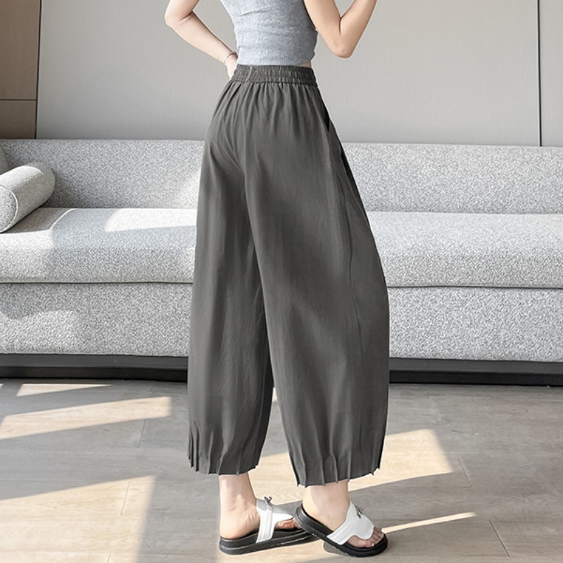 實拍2026夏季高腰百搭棉麻九分休閑褲女新款寬松闊腿褲白色有內襯