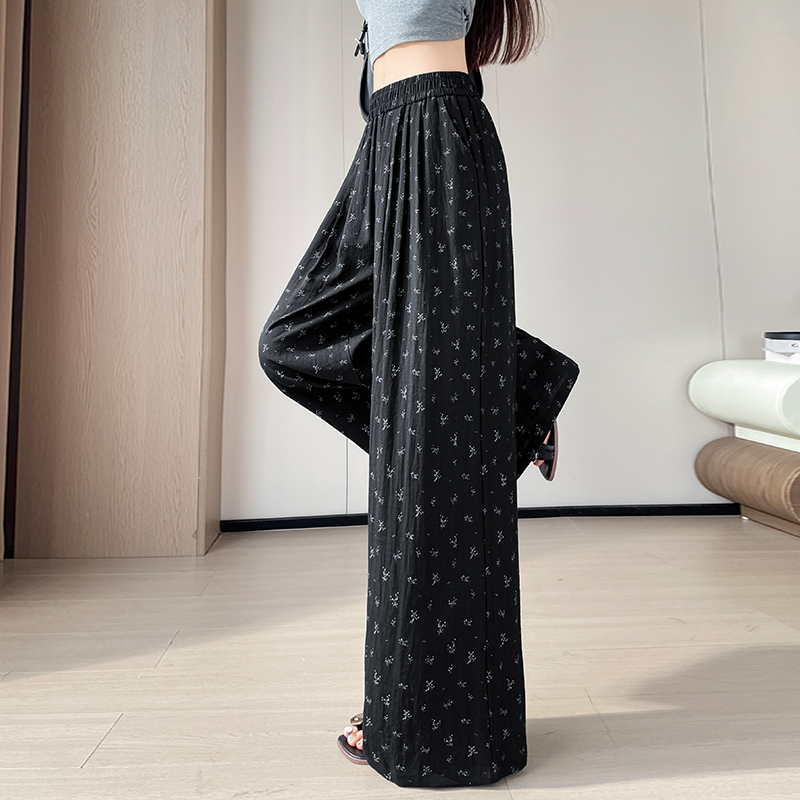 實拍2026夏季新款棉麻印花闊腿裙褲女高腰垂感休閑褲裙薄款褲子