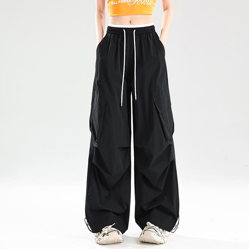 實拍美式速干工裝褲女2026夏季新款高腰寬松闊腿褲兩穿休閑運動褲