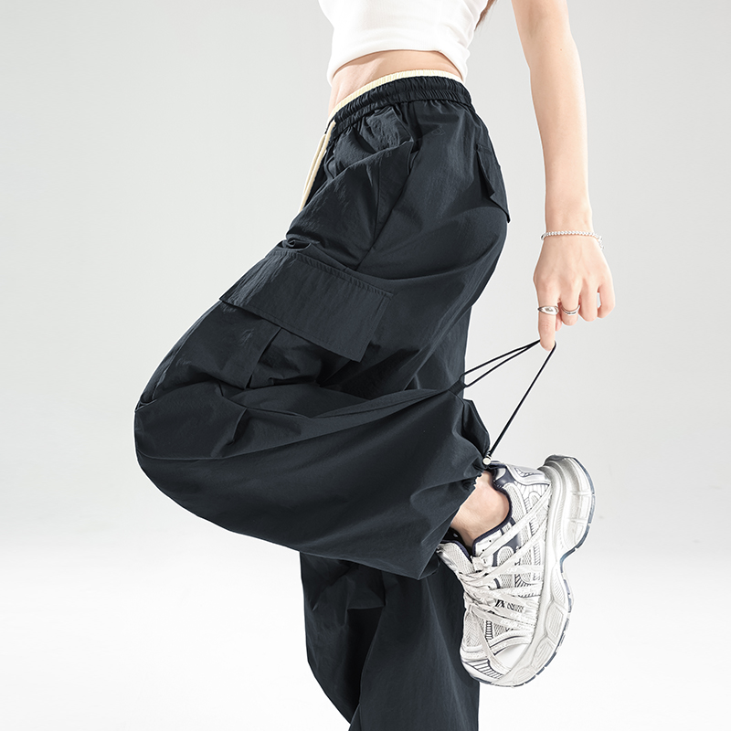 實拍美式速干工裝褲女2026夏季新款高腰寬松闊腿褲兩穿休閑運動褲