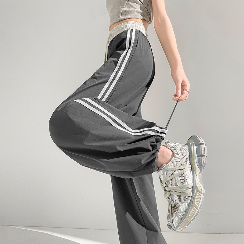 實拍2026夏季新款時尚高腰寬松闊腿冰絲速干兩穿運動褲休閑褲女