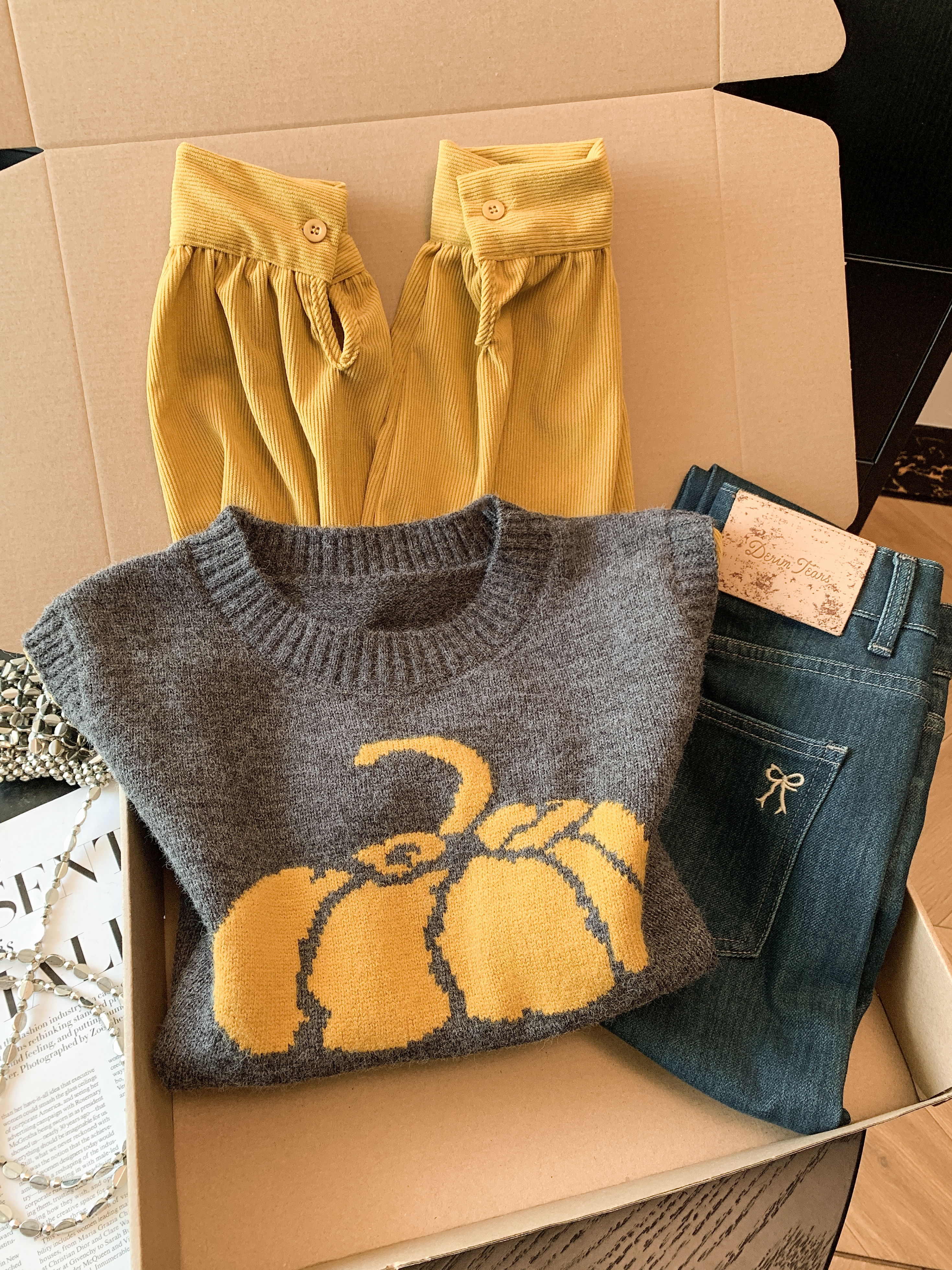 實拍 韓系南瓜字母提花馬甲背心燈芯絨襯衫拼接假兩件春秋上衣女